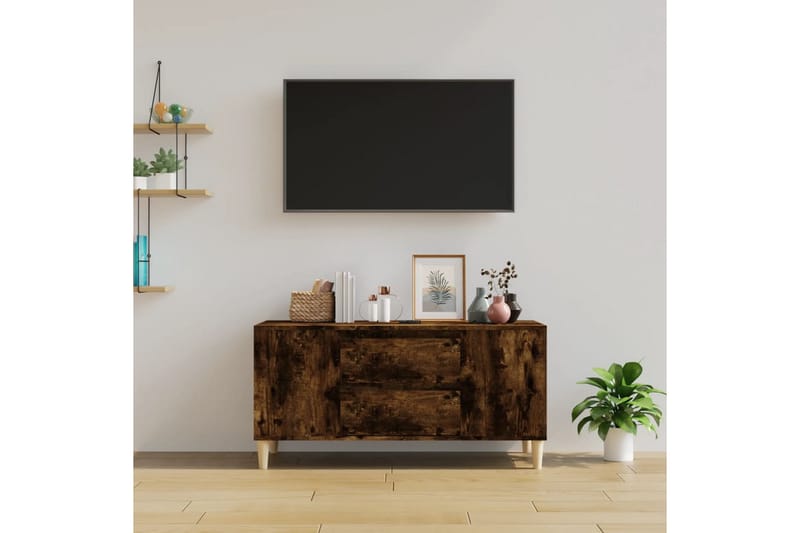 beBasic Tv-bänk rökfärgad ek 102x44,5x50 cm konstruerat trä - Tv-bänkar