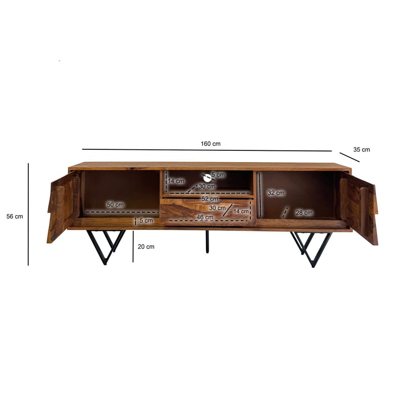 Belano TV-bänk 160 cm Industriell stil - Varmbrun med svarta ben - Möbler - Vardagsrum - Tv-möbler & mediamöbler - Tv-bänkar