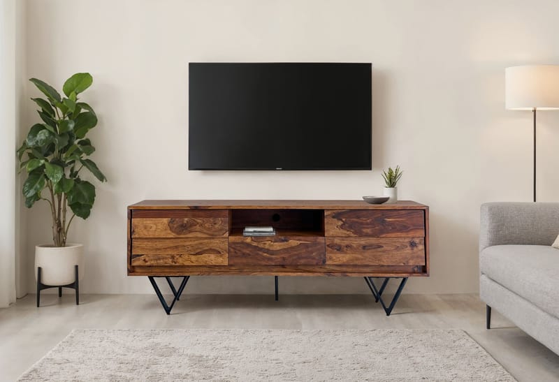 Belano TV-bänk 160 cm Industriell stil - Varmbrun med svarta ben - Möbler - Vardagsrum - Tv-möbler & mediamöbler - Tv-bänkar