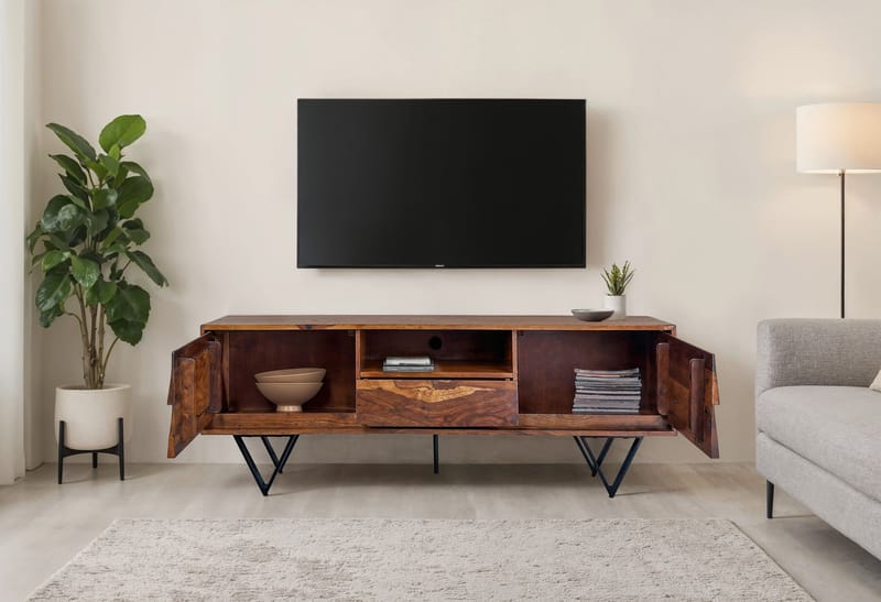 Belano TV-bänk 160 cm Industriell stil - Varmbrun med svarta ben - Möbler - Vardagsrum - Tv-möbler & mediamöbler - Tv-bänkar