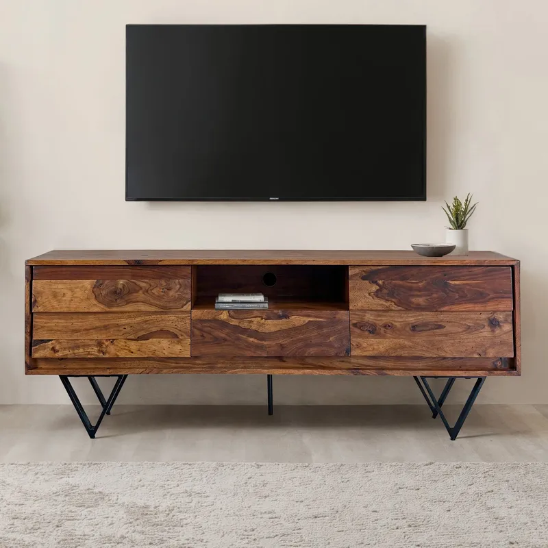 Belano TV-bänk 160 cm Industriell stil - Varmbrun med svarta ben - Möbler - Vardagsrum - Tv-möbler & mediamöbler - Tv-bänkar