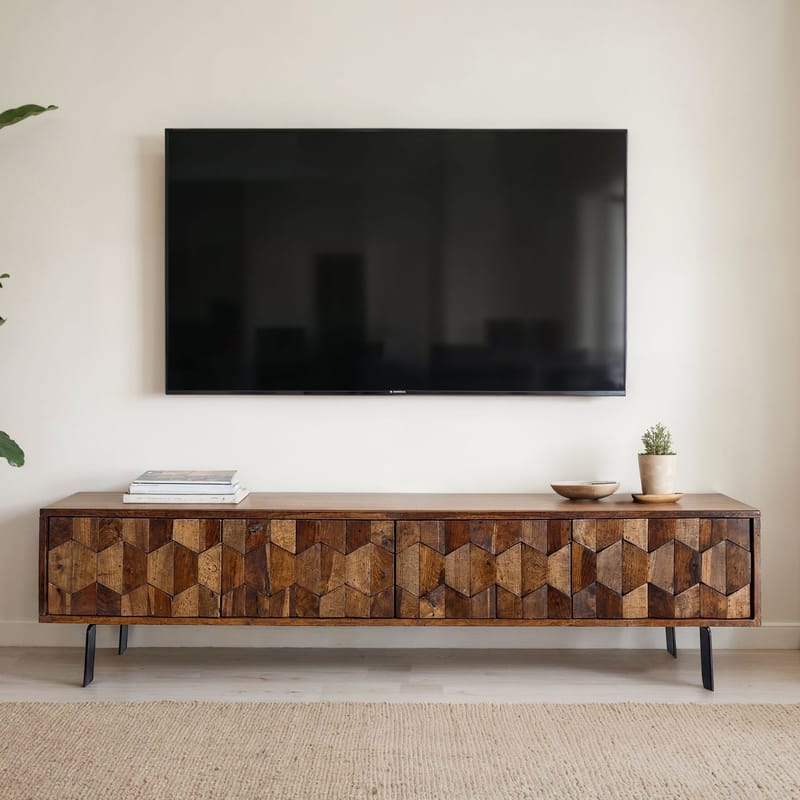 Belara TV-bänk 160 cm 3D-mönster - varm ljusbrun och svarta ben - Möbler - Vardagsrum - Tv-möbler & mediamöbler - Tv-bänkar