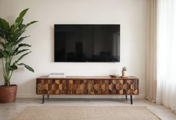 Belara TV-bänk 160 cm 3D-mönster - varm ljusbrun och svarta ben - Möbler - Vardagsrum - Tv-möbler & mediamöbler - Tv-bänkar