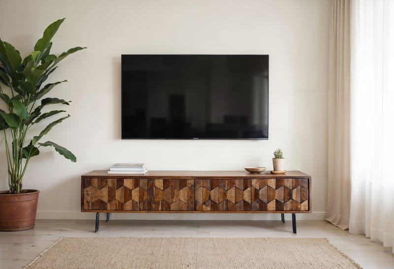 Belara TV-bänk 160 cm 3D-mönster - varm ljusbrun och svarta ben - Möbler - Vardagsrum - Tv-möbler & mediamöbler - Tv-bänkar