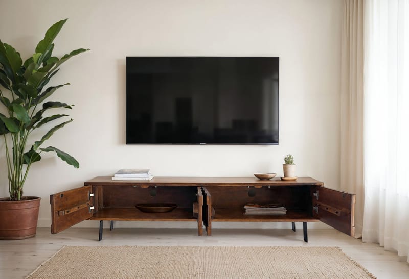 Belara TV-bänk 160 cm 3D-mönster - varm ljusbrun och svarta ben - Möbler - Vardagsrum - Tv-möbler & mediamöbler - Tv-bänkar