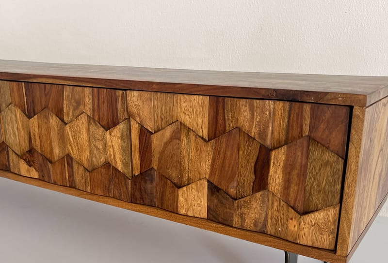 Belara TV-bänk 160 cm 3D-mönster - varm ljusbrun och svarta ben - Möbler - Vardagsrum - Tv-möbler & mediamöbler - Tv-bänkar