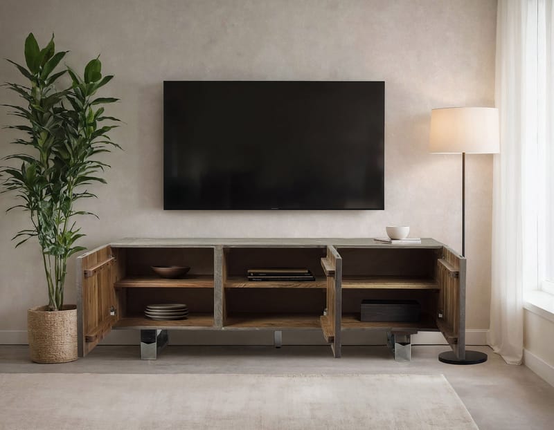 Belela TV-bänk 160 cm - rökgrå och krom - Möbler - Vardagsrum - Tv-möbler & mediamöbler - Tv-bänkar