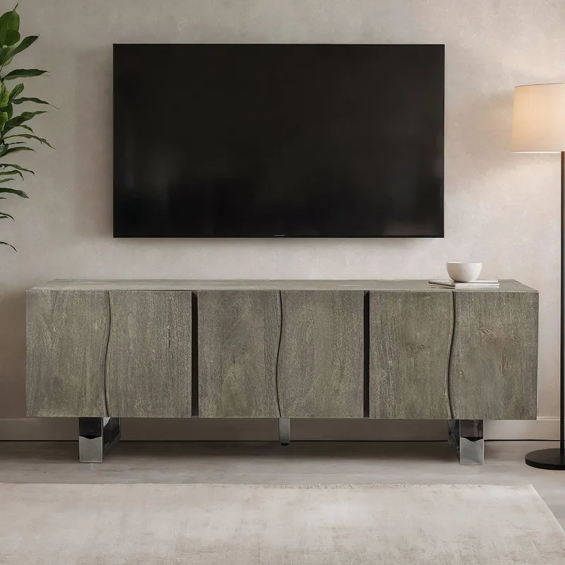 Belela TV-bänk 160 cm - rökgrå och krom - Möbler - Vardagsrum - Tv-möbler & mediamöbler - Tv-bänkar