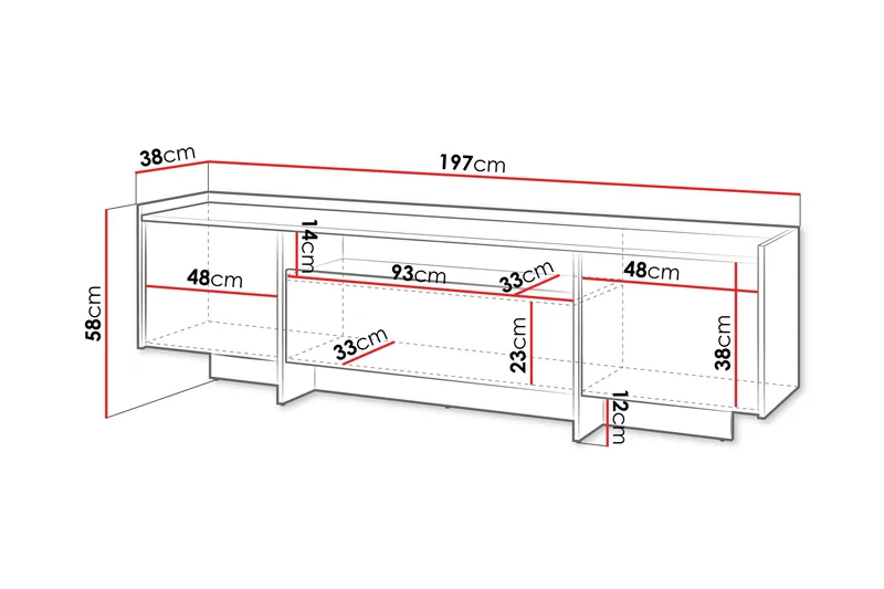 Bellia Tv-skåp 197x38 cm - Grå - Möbler - Vardagsrum - Tv-möbler & mediamöbler - Tv-skåp