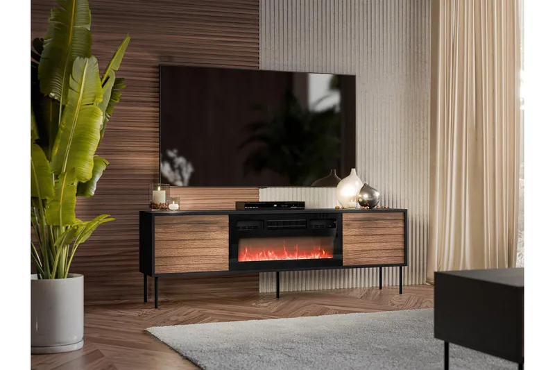 Belonger Tv-bänk 180 cm - Svart/Valnöt - Möbler - Vardagsrum - Tv-möbler & mediamöbler - Tv-bänkar