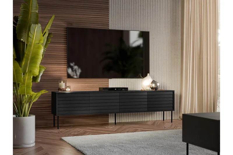 Belonger Tv-bänk 200 cm - Svart - Möbler - Vardagsrum - Tv-möbler & mediamöbler - Tv-bänkar