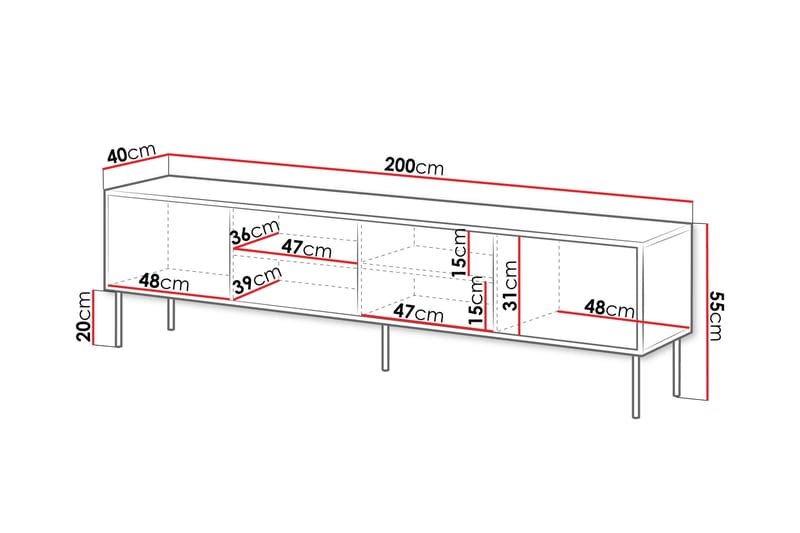 Belonger Tv-bänk 200 cm - Svart/Valnöt - Möbler - Vardagsrum - Tv-möbler & mediamöbler - Tv-bänkar