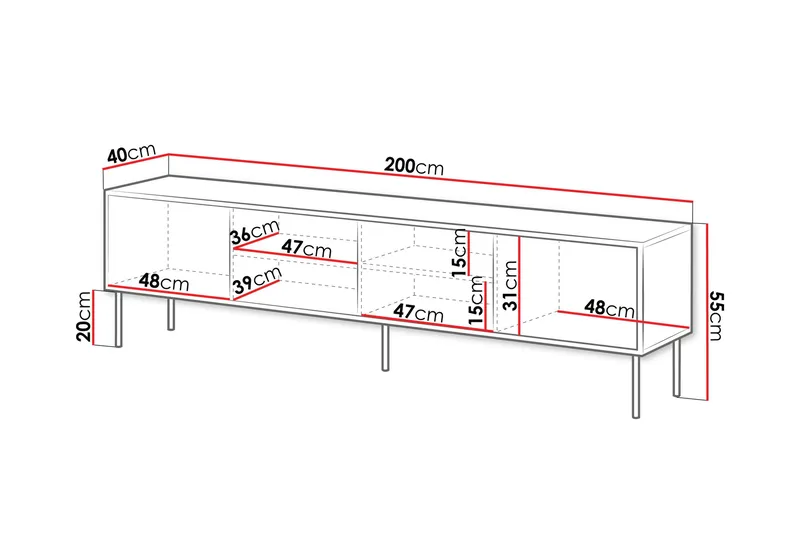 Belonger Tv-bänk 200 cm - Svart/Valnöt - Möbler - Vardagsrum - Tv-möbler & mediamöbler - Tv-bänkar