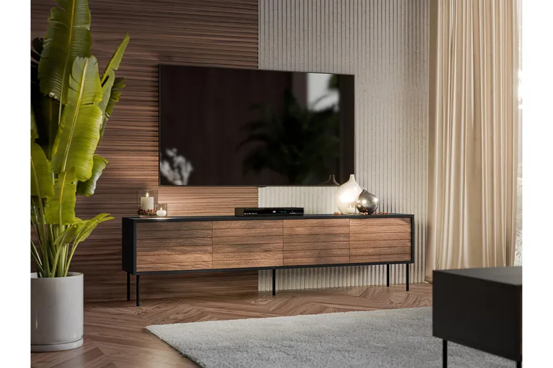 Belonger Tv-bänk 200 cm - Svart/Valnöt - Möbler - Vardagsrum - Tv-möbler & mediamöbler - Tv-bänkar
