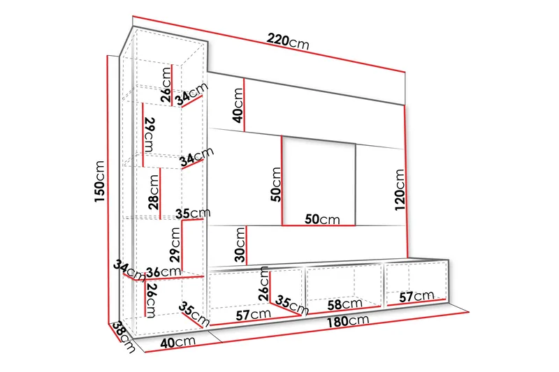 Bernice Tv-skåp 220x38 cm - Svart - Möbler - Vardagsrum - Tv-möbler & mediamöbler - Tv-möbelset