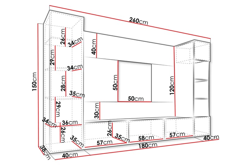 Bernice Tv-skåp 260x38 cm - Vit - Möbler - Vardagsrum - Tv-möbler & mediamöbler - Tv-möbelset