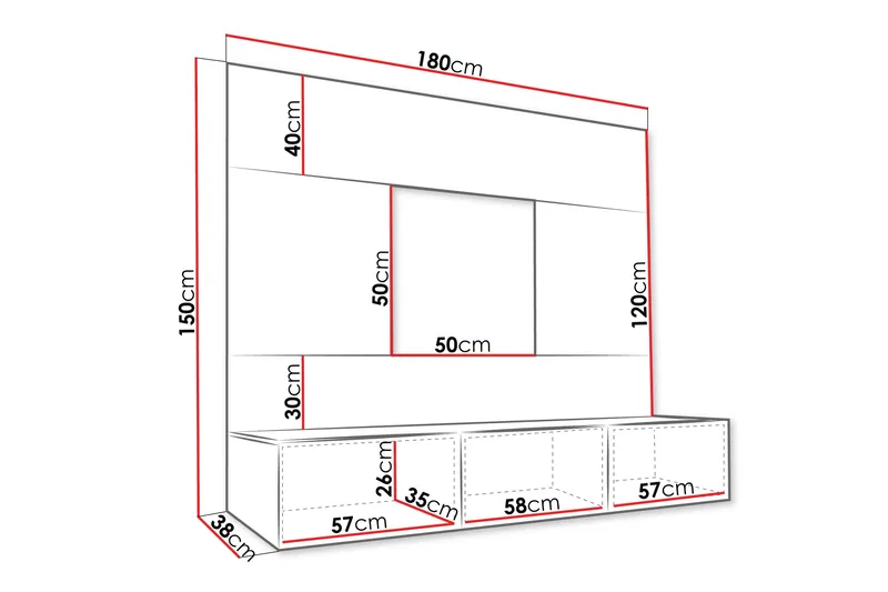 Bernice Tv-skåp 38x150 cm - Vit - Möbler - Vardagsrum - Tv-möbler & mediamöbler - Tv-möbelset