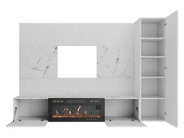 Bernice Tv-väggskåp 220 cm Elkamin med Värmefunktion och LED-belysning - beige, brun - Möbler - Vardagsrum - Tv-möbler & mediamöbler - Tv-skåp