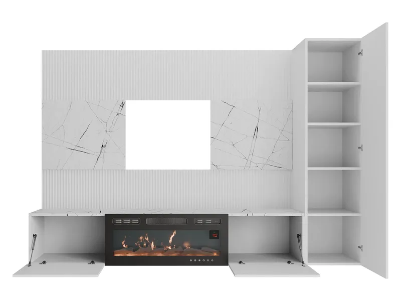 Bernice Tv-väggskåp 220 cm Elkamin med Värmefunktion och LED-belysning - brun - Möbler - Vardagsrum - Tv-möbler & mediamöbler - Tv-skåp