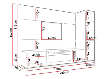 Bernice Tv-väggskåp 220 cm Elkamin med Värmefunktion och LED-belysning - brun - Möbler - Vardagsrum - Tv-möbler & mediamöbler - Tv-skåp