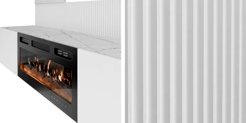 Bernice Tv-väggskåp 220 cm Elkamin med Värmefunktion och LED-belysning - svart - Möbler - Vardagsrum - Tv-möbler & mediamöbler - Tv-skåp