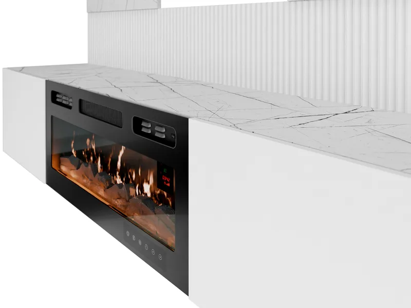 Bernice Tv-väggskåp 220 cm Elkamin med Värmefunktion och LED-belysning - vit - Möbler - Vardagsrum - Tv-möbler & mediamöbler - Tv-skåp