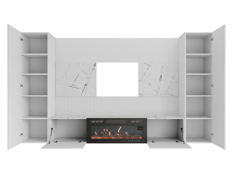 Bernice Tv-väggskåp 260 cm Elkamin med Värmefunktion och LED-belysning - svart - Möbler - Vardagsrum - Tv-möbler & mediamöbler - Tv-skåp