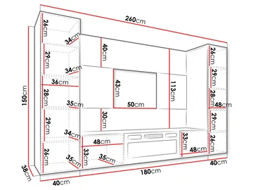 Bernice Tv-väggskåp 260 cm Elkamin med Värmefunktion och LED-belysning - vit - Möbler - Vardagsrum - Tv-möbler & mediamöbler - Tv-skåp