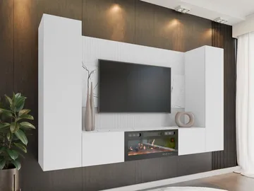 Bernice Tv-väggskåp 260 cm Elkamin med Värmefunktion och LED-belysning - vit - Möbler - Vardagsrum - Tv-möbler & mediamöbler - Tv-skåp
