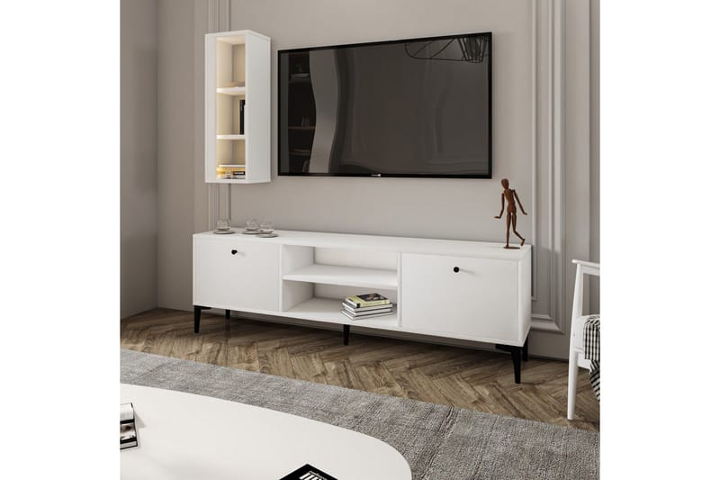 Bien Golvstående Tv Bänk 150 cm med Förvaring i Målat Trä - Vit - Möbler - Vardagsrum - Tv-möbler & mediamöbler - Tv-bänkar