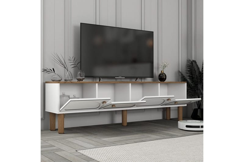 Bohem Väggmonterad TV Bänk 180 cm med Förvaring i Målat Trä - Vit - Möbler - Vardagsrum - Tv-möbler & mediamöbler - Tv-bänkar