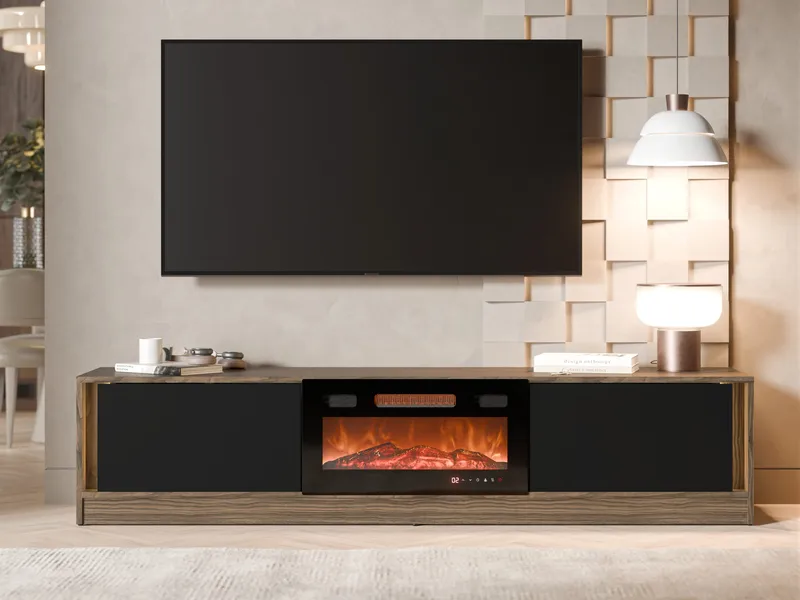 Brylin Tv-bänk 180 cm Eldstad med värmefunktion - Svart|brun - Möbler - Vardagsrum - Tv-möbler & mediamöbler - Tv-bänkar