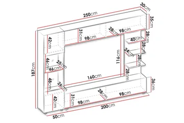 Bunda Tv-möbelset 250x30 cm - Grå/Vit - Möbler - Vardagsrum - Tv-möbler & mediamöbler - Tv-möbelset
