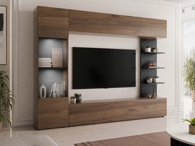 Bunda Tv väggenhet med LED-belysning 250 cm - vit - Möbler - Vardagsrum - Tv-möbler & mediamöbler - Tv-möbelset