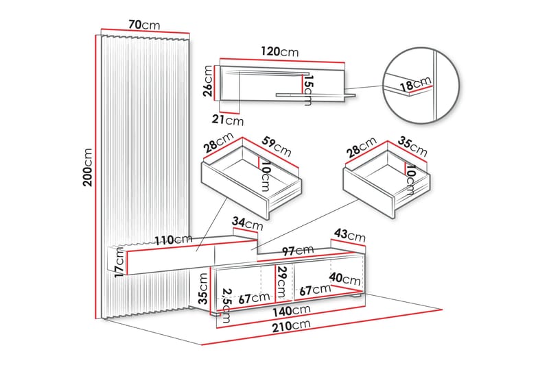 Bunkar Tv-möbelset 210x43 cm - Brun/Svart - Möbler - Vardagsrum - Tv-möbler & mediamöbler - Tv-möbelset