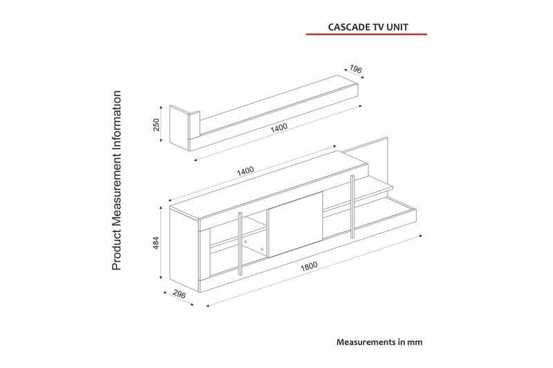 CASCADE Tv-möbelset 180x29,6 cm Vit - Tv-möbelset