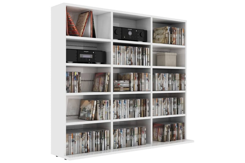CD-hylla vit högglans 102x23x89,5 cm spånskiva - Vit - Möbler - Vardagsrum - Tv-möbler & mediamöbler - CD hyllor & DVD hyllor