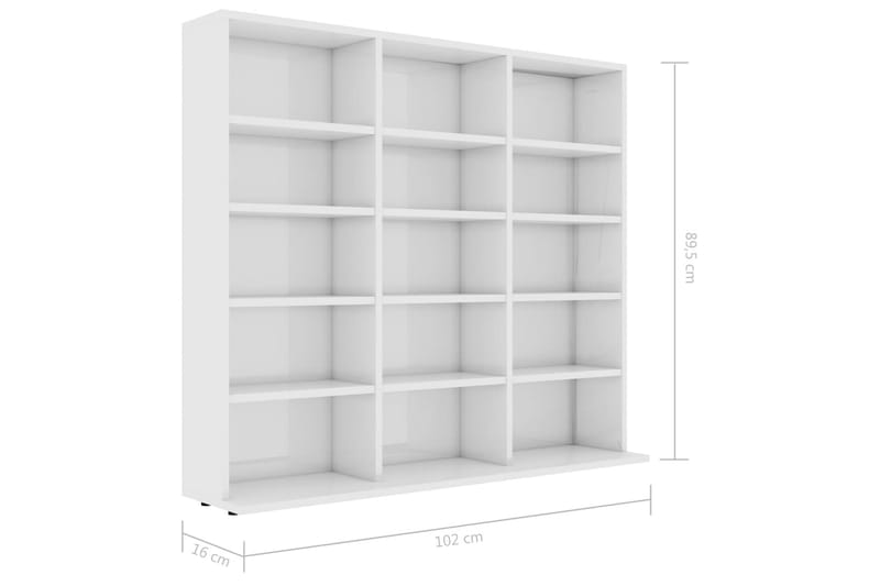 CD-hylla vit högglans 102x23x89,5 cm spånskiva - Vit - Möbler - Vardagsrum - Tv-möbler & mediamöbler - CD hyllor & DVD hyllor