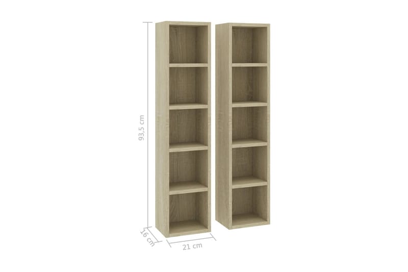 CD-hyllor 2 st sonoma-ek 21x16x93,5 cm spånskiva - Brun - Möbler - Vardagsrum - Tv-möbler & mediamöbler - CD hyllor & DVD hyllor