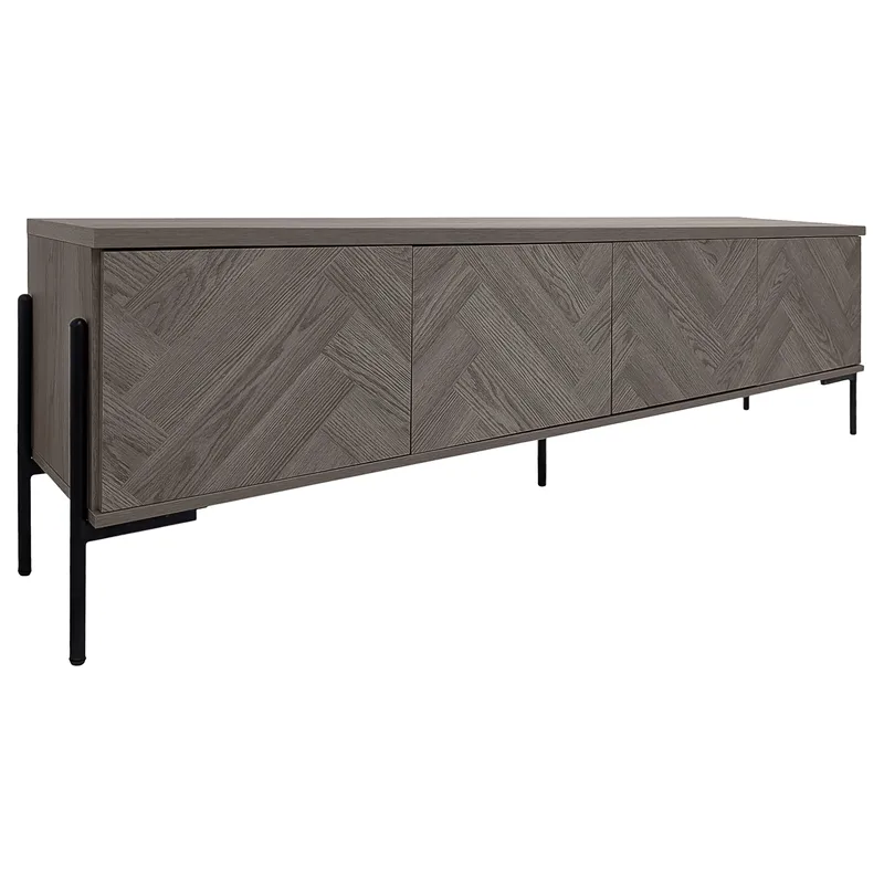 Charlene Tv-bänk 175 cm, Vit fiskbensek / vit ek