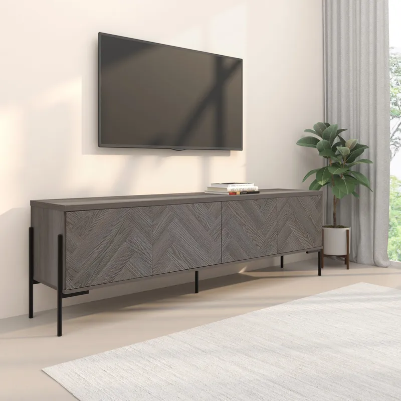 Charlene Tv-bänk 175 cm - Vit fiskbensek / vit ek - Möbler - Vardagsrum - Tv-möbler & mediamöbler - Tv-bänkar