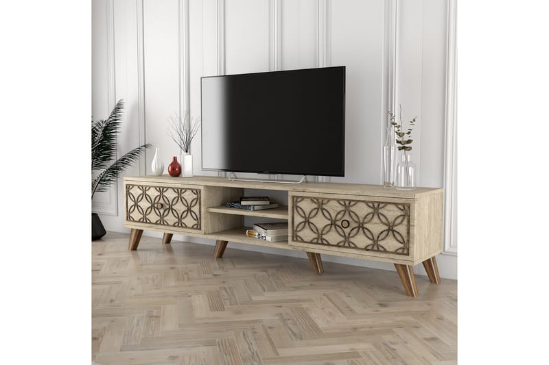 Chass Golvstående Tv Bänk 180 cm med Förvaring i Ljust Trä - Beige - Möbler - Vardagsrum - Tv-möbler & mediamöbler - Tv-bänkar