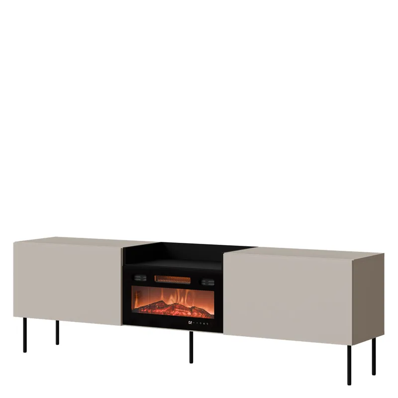 Clarinor Tv-bänk 200 cm Eldstad med värmefunktion, Beige|svart