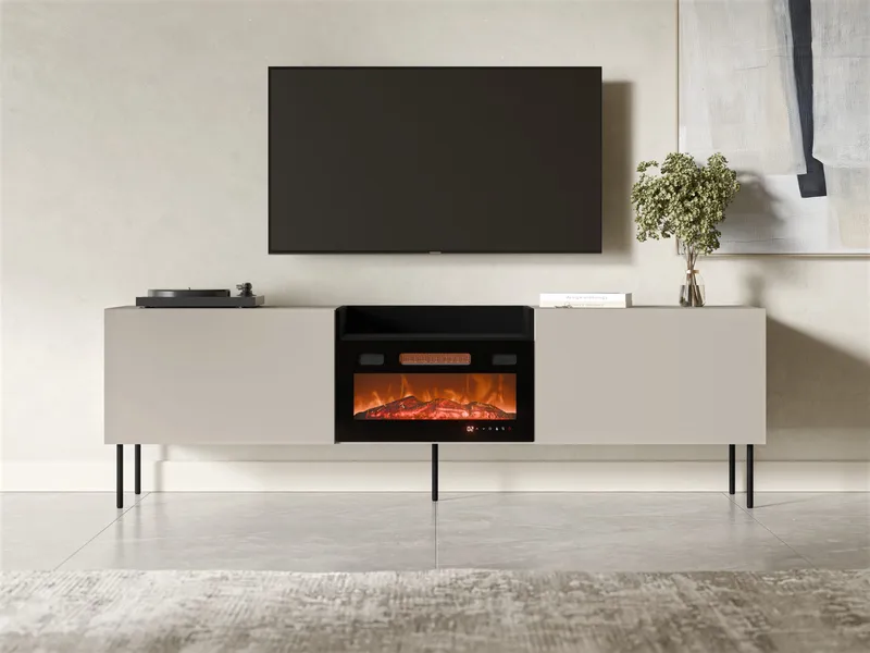 Clarinor Tv-bänk 200 cm Eldstad med värmefunktion - Beige|svart - Möbler - Vardagsrum - Tv-möbler & mediamöbler - Tv-bänkar