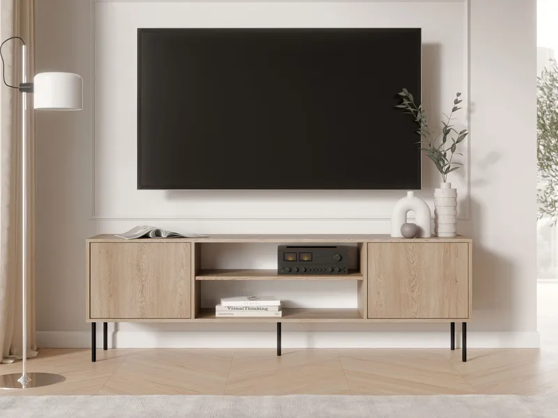 Claven Golvstående Tv-bänk 183 cm med Förvaring i Trä och ekutseende - Beige - Möbler - Vardagsrum - Tv-möbler & mediamöbler - Tv-bänkar