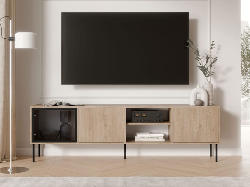 Claven Golvstående TV Bänk 201 cm med Förvaring i Ljust Trä - Beige - Möbler - Vardagsrum - Tv-möbler & mediamöbler - Tv-bänkar