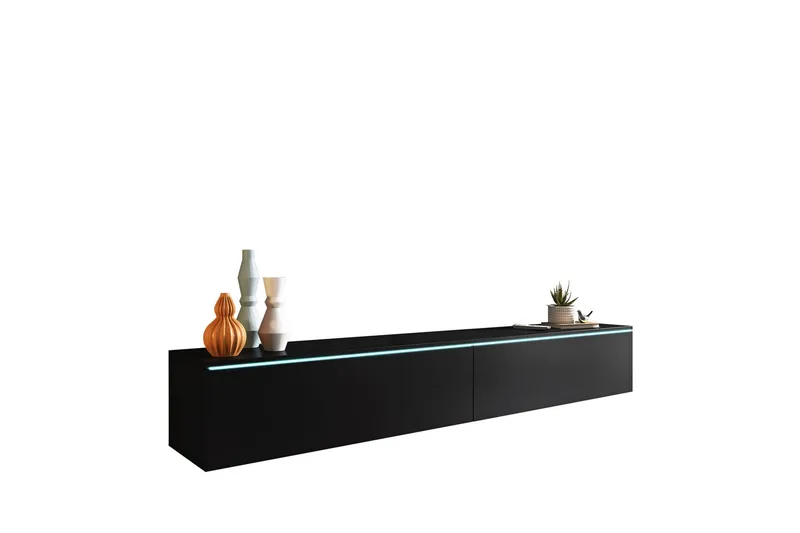 Concept Vägghängd TV Bänk 180 cm med Förvaring i Målat Trä, Svart