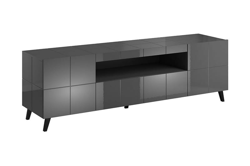CONDAC TV-bänk 184 cm + LED Grå Högglans/Vit LED - Tv-bänkar