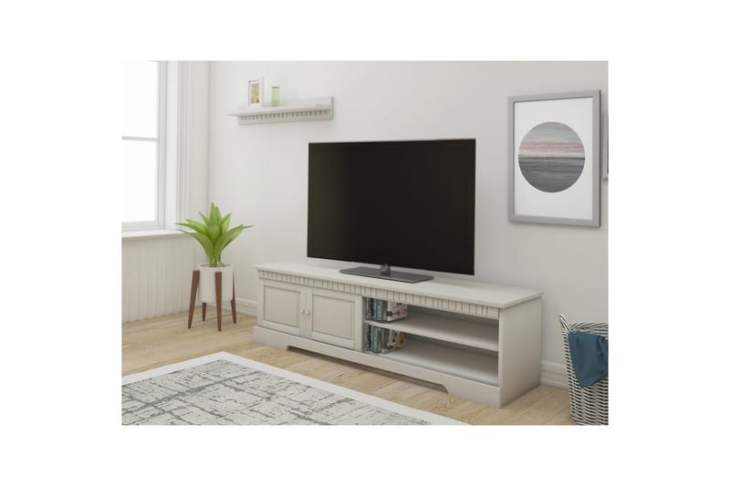 Cubrix Golvstående Tv Bänk 162 cm med Förvaring i Furu - Vit - Möbler - Vardagsrum - Tv-möbler & mediamöbler - Tv-bänkar