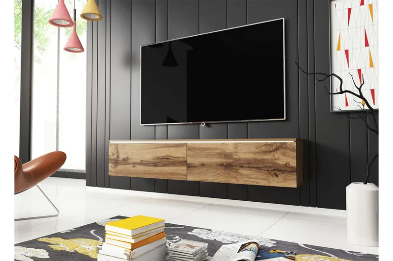 Cuguen TV-bänk 140 cm LED-belysning - Trä/Natur|Vit LED - Möbler - Vardagsrum - Tv-möbler & mediamöbler - Tv-bänkar